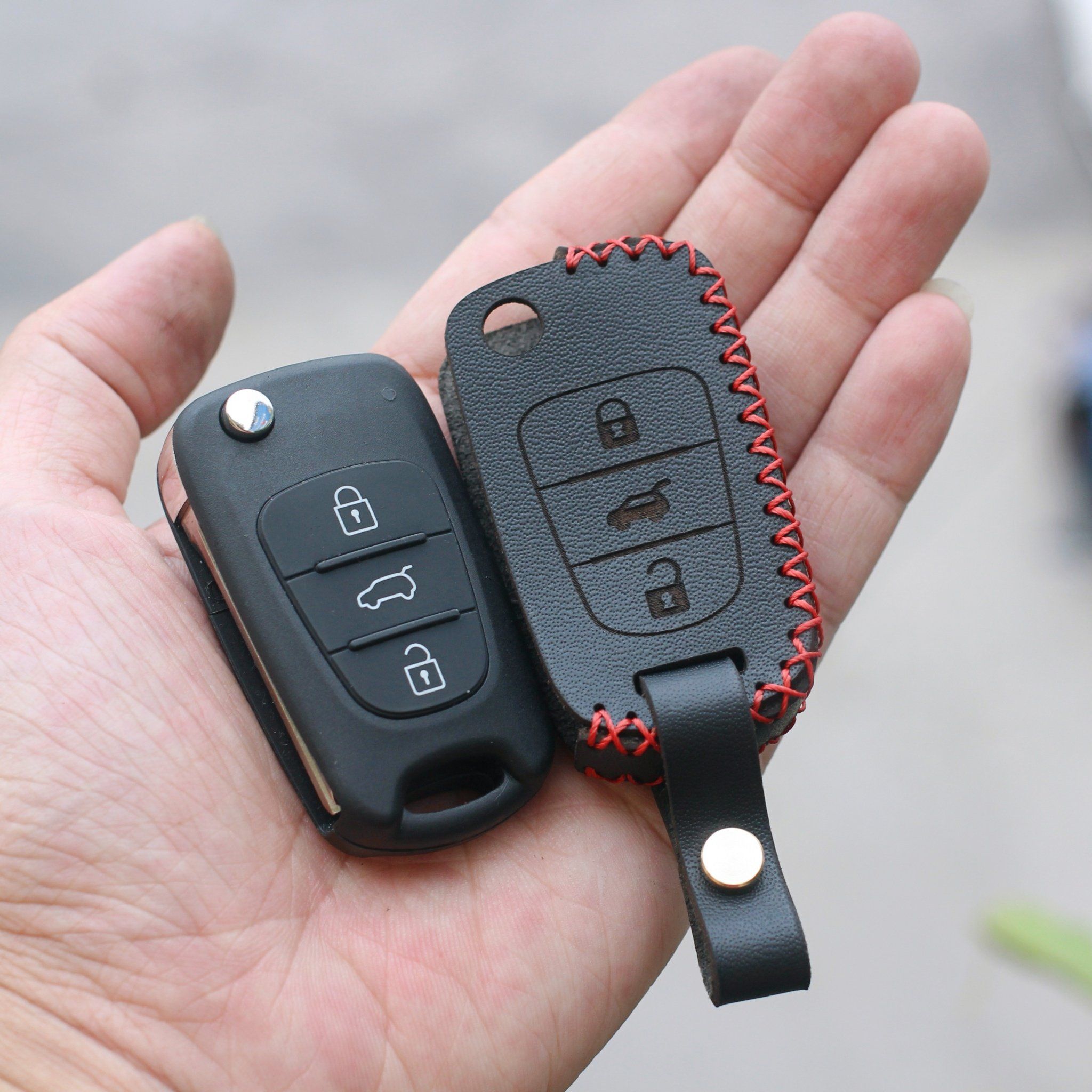 Bao Da Chìa Khóa ÔTô Kia Morning, Forte, Carent, Chìa gấp nhỏ đời cũ. Da Thật 100%, Khắc Tên & SĐT Chủ 001