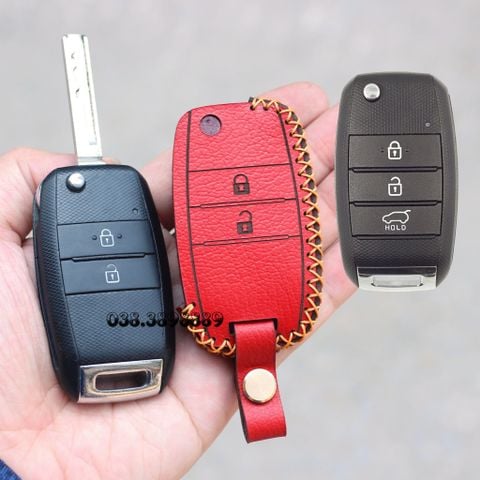  Bao da chìa khóa Kia Morning, Cerato, K3, Rondo, Rio, Soluto, Sorento, Sportage, Seltos, Sonet Deluxe handmade da thật (chìa gập) 005 