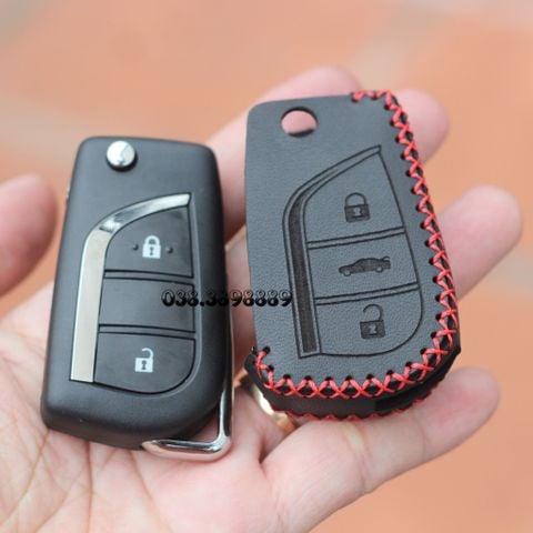  Bao Da Chìa Khóa Toyota Fortuner, Innova, Hilux, Altis( Điện gập) Da bò 100% 006 