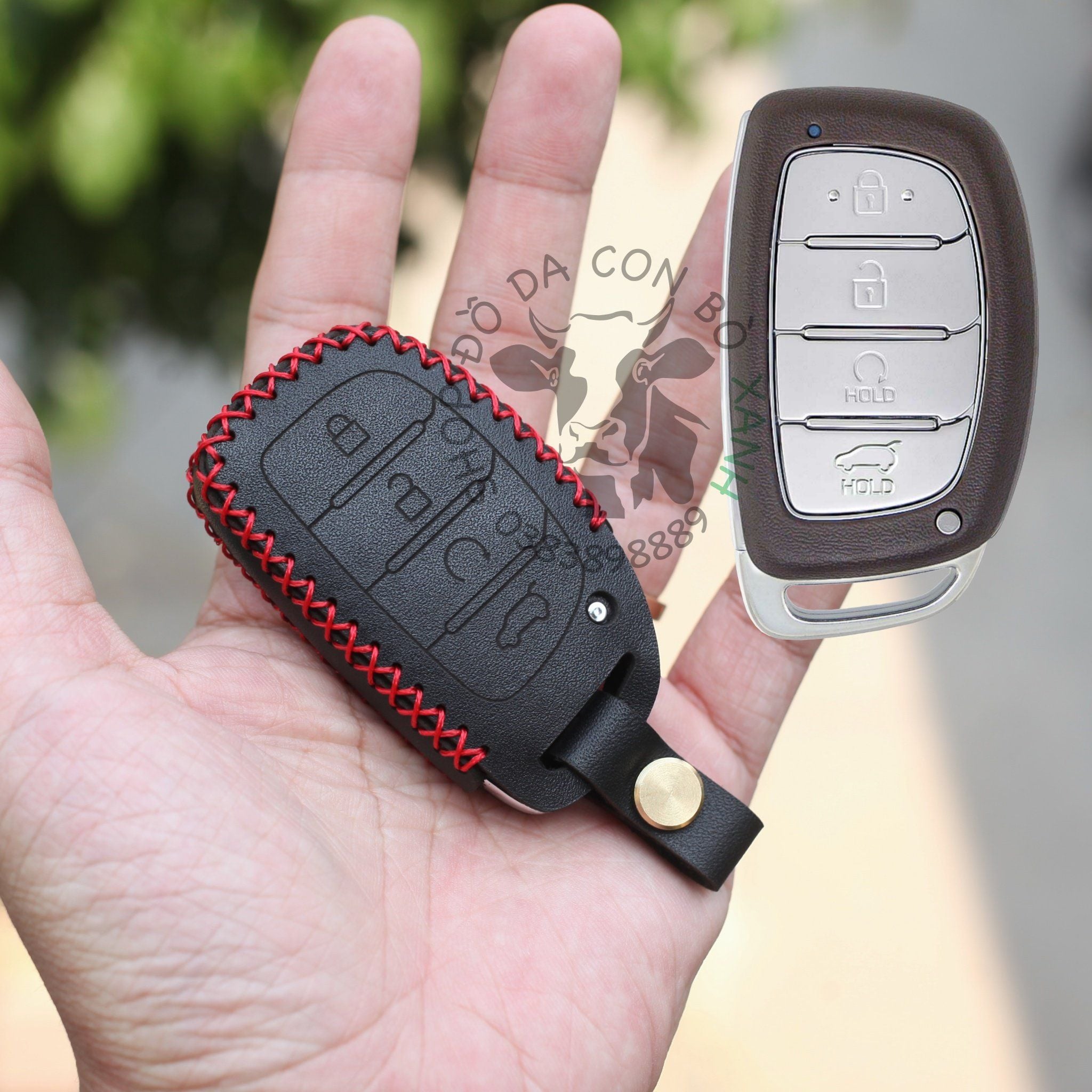 Bao da chìa khoá Hyundai Creta 2022, Hyundai Stargazer 2022 2023 4 nút handmade da thật 008b