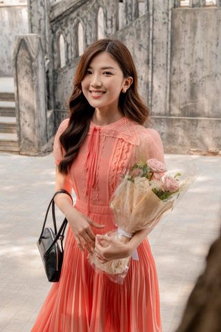 Hera pleated midi dress - Orange