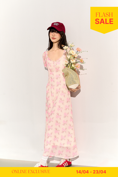 Daphne chiffon dress - Pink bow