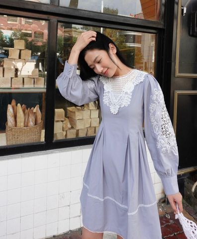 Crochet poplin dress