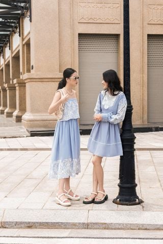 Crochet poplin dress - Pink