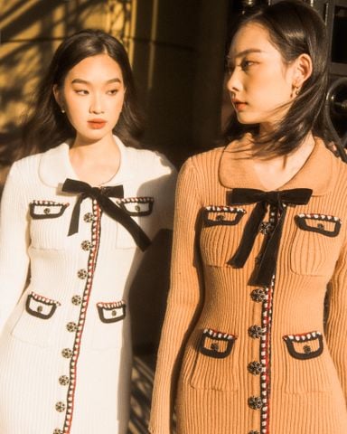 Pocketed midi knitted dress - white