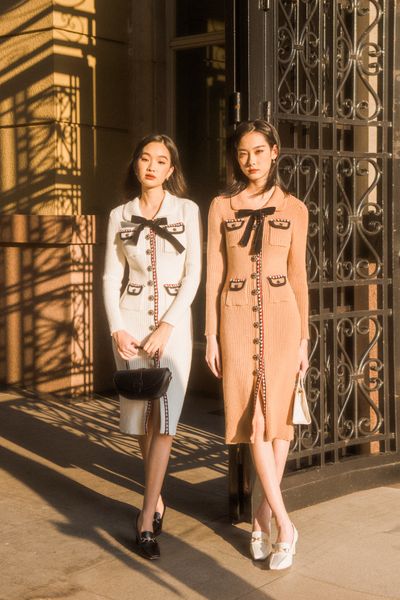 Pocketed midi knitted dress - Brown