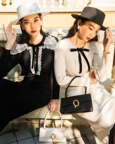 Lace collar knitted - midi dress - white