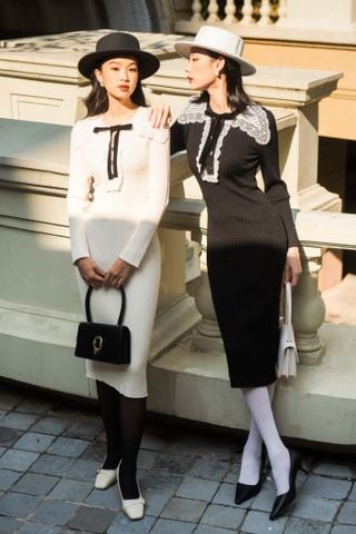 Lace collar knitted - midi dress - white