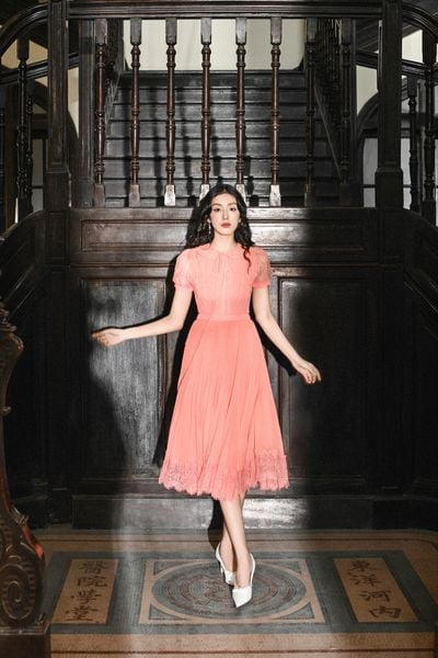Hera pleated midi dress - Orange