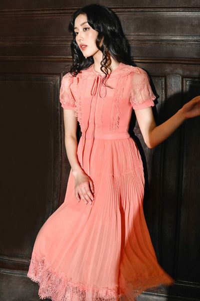 Hera pleated midi dress - Orange