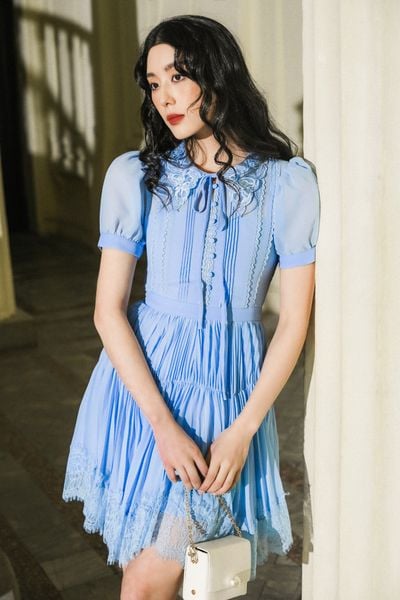 Hera pleated chiffon dress - MINI