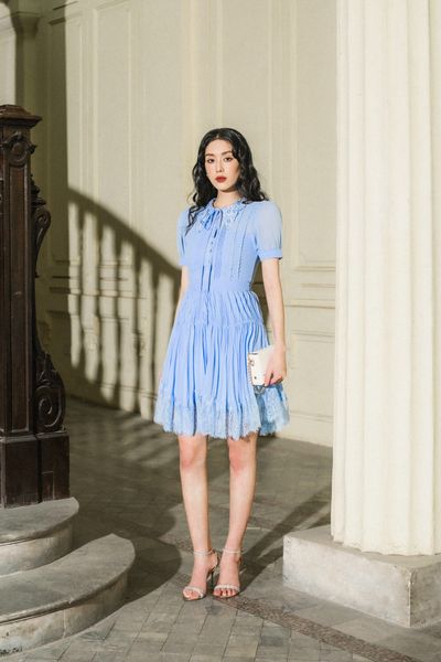 Hera pleated mini dress - Blue