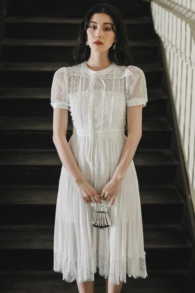 Hera pleated chiffon dress - MIDI