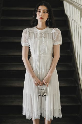 Hera pleated chiffon dress - MIDI