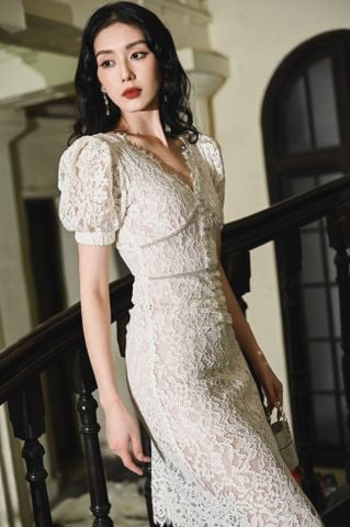 Lace embellished MIDI - White