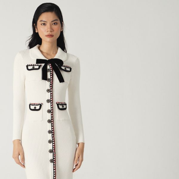 Pocketed midi knitted dress - Brown