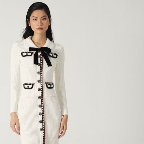 Pocketed midi knitted dress - Brown