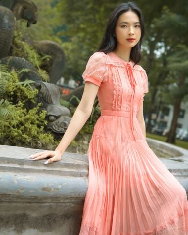 Hera pleated chiffon dress - MIDI