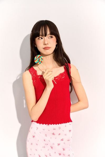 Natasha knitted top set - True Red