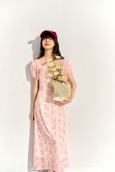 Daphne chiffon dress - Pink bow