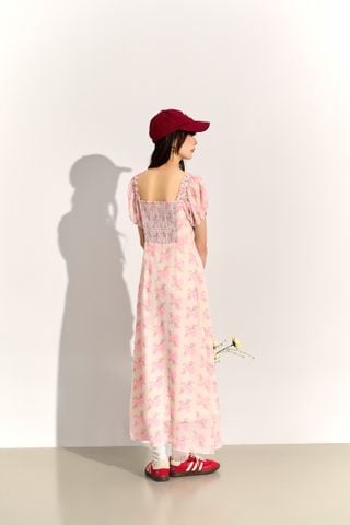 Daphne chiffon dress - Pink bow