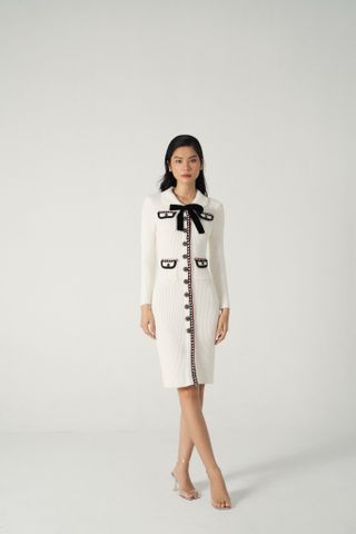 Pocketed midi knitted dress - white