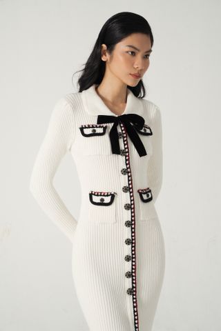 Pocketed midi knitted dress - white