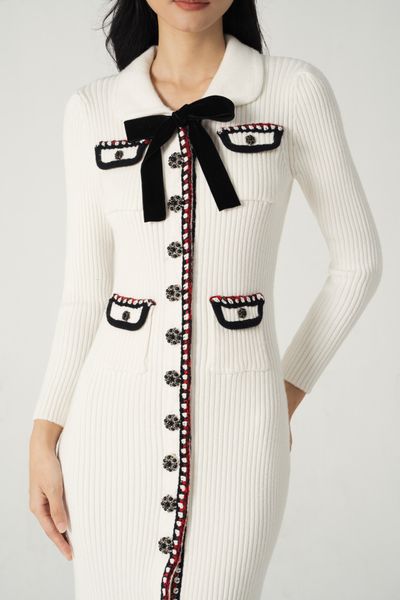 Pocketed midi knitted dress - Brown