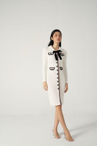 Pocketed midi knitted dress - white