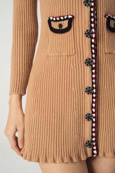 Pocketed mini knitted dress - Brown