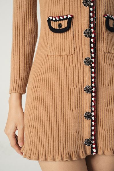 Pocketed mini knitted dress - White