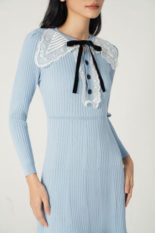 Lace collar knitted - mini dress - mustard yellow