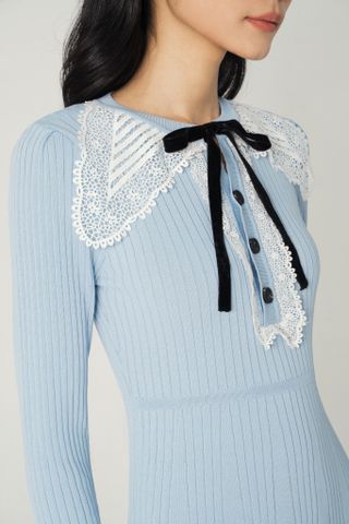 Lace collar knitted - mini dress - Cream