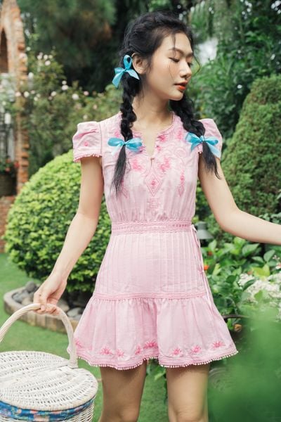 Prairie mini dress - Blue