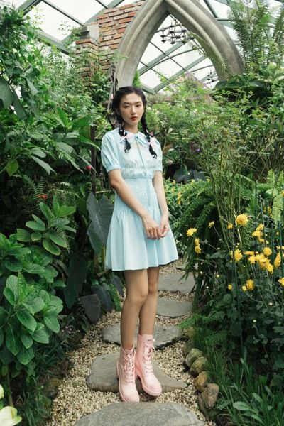 Oversized-collar shirt dress - Blue