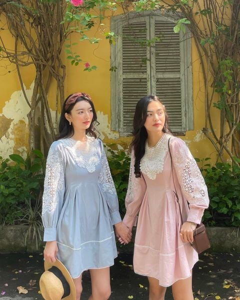 Crochet poplin dress - Pink