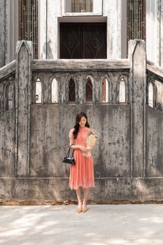 Hera pleated midi dress - Orange