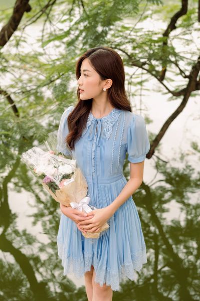 Hera pleated mini dress - Blue