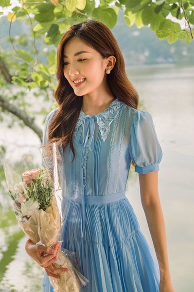 Hera pleated mini dress - Blue
