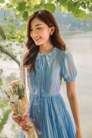 Hera pleated mini dress - Blue
