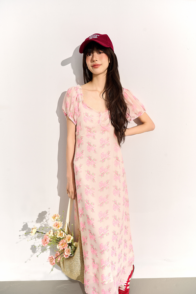 Daphne chiffon dress - Pink bow