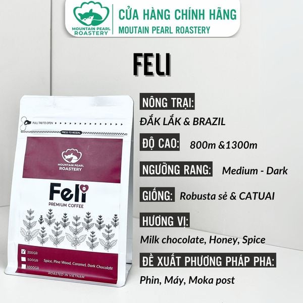  Cà phê FELI (vị Cafe cân bằng) kết hợp 20% Arabica và 80% Robusta Honey - Mountain Pearl Roastery Coffee 