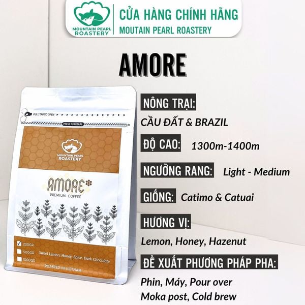  Cà phê Amore (vị Cafe nhẹ nhàng) Hạt Cafe Arabica rang xay nguyên chất - Mountain Pearl Roastery Coffee 