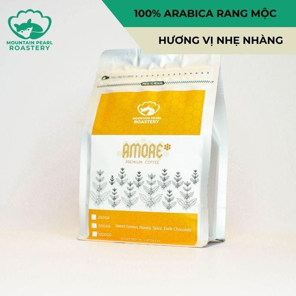  Cà phê nguyên chất AMORE (nhẹ nhàng) 100% ARABICA CẦU ĐẤT RANG MỘC pha máy, pha phin  từ Mountain Pearl Roastery. 