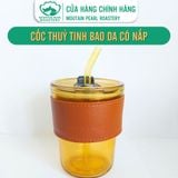  Cốc Thủy Tinh Bao Da có nắp, ống hút thủy tinh cao cấp đi kèm - 450ml wiggly glass 