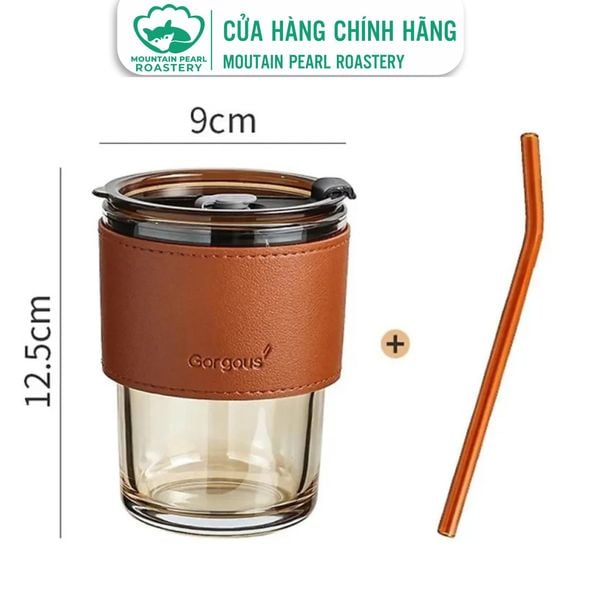  Cốc Thủy Tinh Bao Da có nắp, ống hút thủy tinh cao cấp đi kèm - 450ml wiggly glass 
