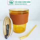  Cốc Thủy Tinh Bao Da có nắp, ống hút thủy tinh cao cấp đi kèm - 450ml wiggly glass 