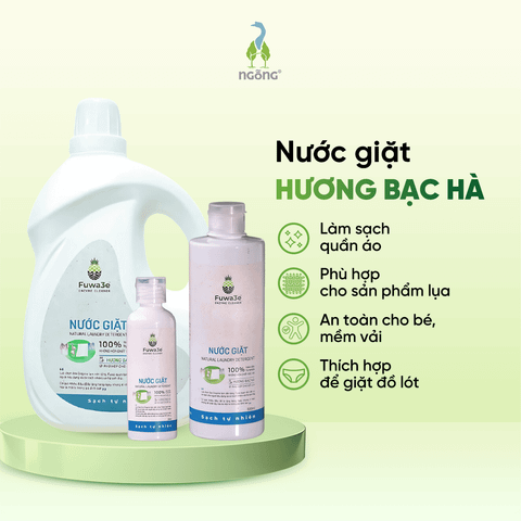 Nước giặt hữu cơ hương bạc hà Fuwa3e 100ml, 500ml, 3.5L