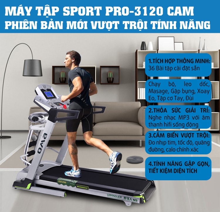 Máy chạy bộ điện cao cấp đa năng Sport Pro-3120CAM 2