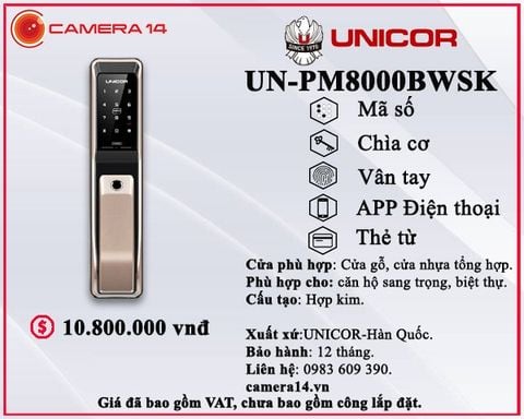 Khóa cửa vân tay UNICOR UN- PM 8000 BWSK